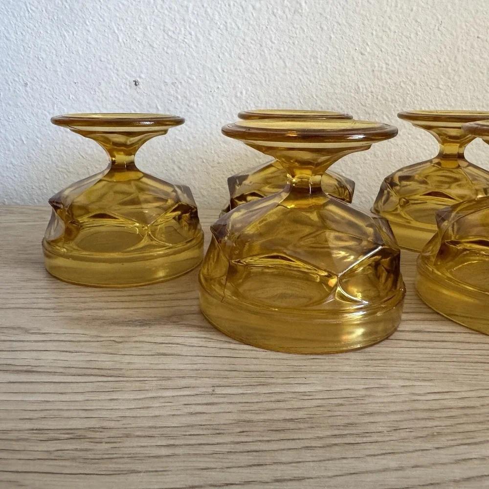 6 Anchor Hocking Fairfield Amber Low Sherbet Set Vintage Honey Gold Stemware Lot